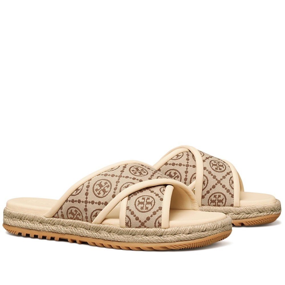 Tory Burch T Monogram Crossband Espadrille Sandals 8M - Picture 5 of 12